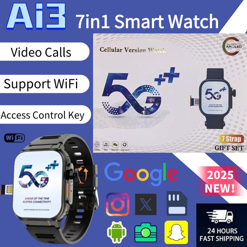

Ai3 256GB 4G Smart Watch Android OS 2.2 Inch 448*528 Amoled Display Health Monitor 180 Degree Rotating Camera GPS Waterproof