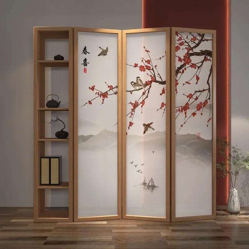 Medieval Solid Wood Folding Screen Movable Partition Wall for Home Tea Room Study Small Room Shading Decoration
