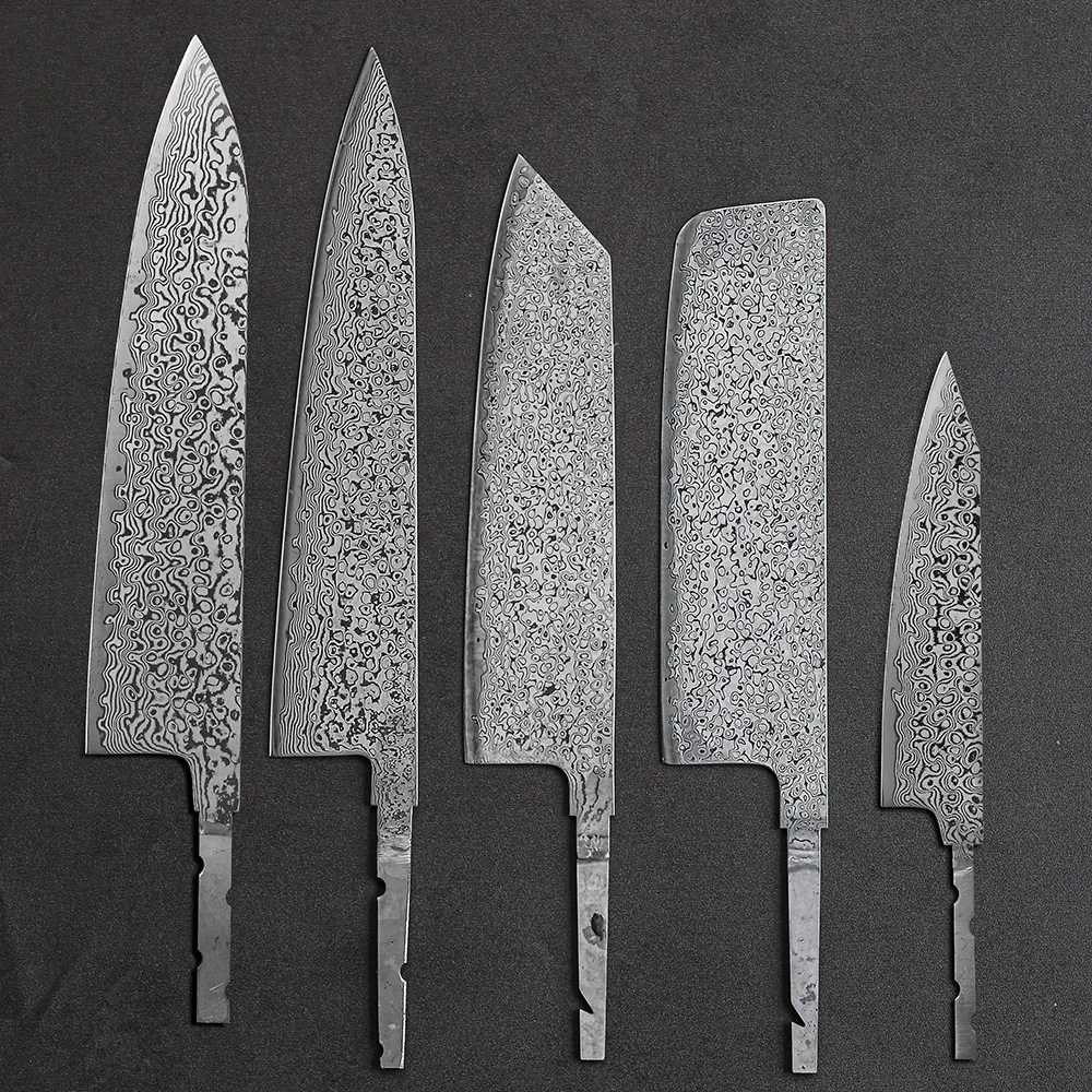 TURWHO 1-5PCS DIY Chef Knives Kiritsuke Nakiri Utility Kitchen Knife Set DIY Damascus Steel VG10 Blade Semi Finished Knife Blank