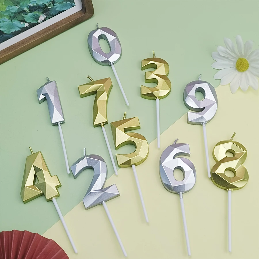 Złote srebrzyste cyfrowe świece zdobione 0-9 świece na ciasto Happy Birthday świece z numerami na pierwsze urodziny dzieci