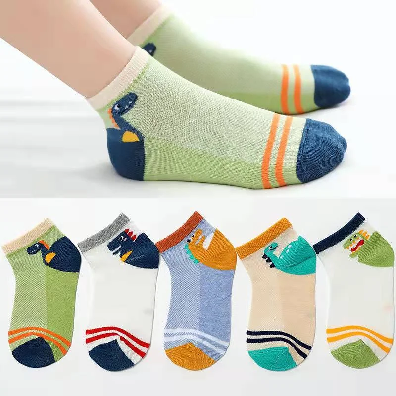 Calcetines de malla de verano para recién nacidos, calcetines bonitos de dibujos animados para niñas, calcetines finos de algodón suave para niños, 5 pares/lote