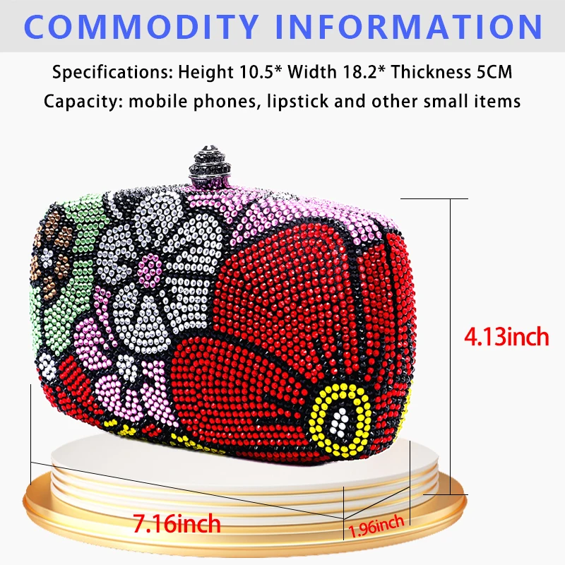 Luxury fashion Diamond Dinner bag Wedding Banquet Party Rhinestone Hand bag Christmas Valentine Ladies Multi-colored flower even