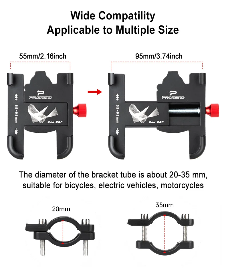 Aluminum Alloy Bicycle Phone Holder Non-Slip Universal Bike Motorcycle Handlebar Phone Mount Clip for Cellphone GPS Phone Stand