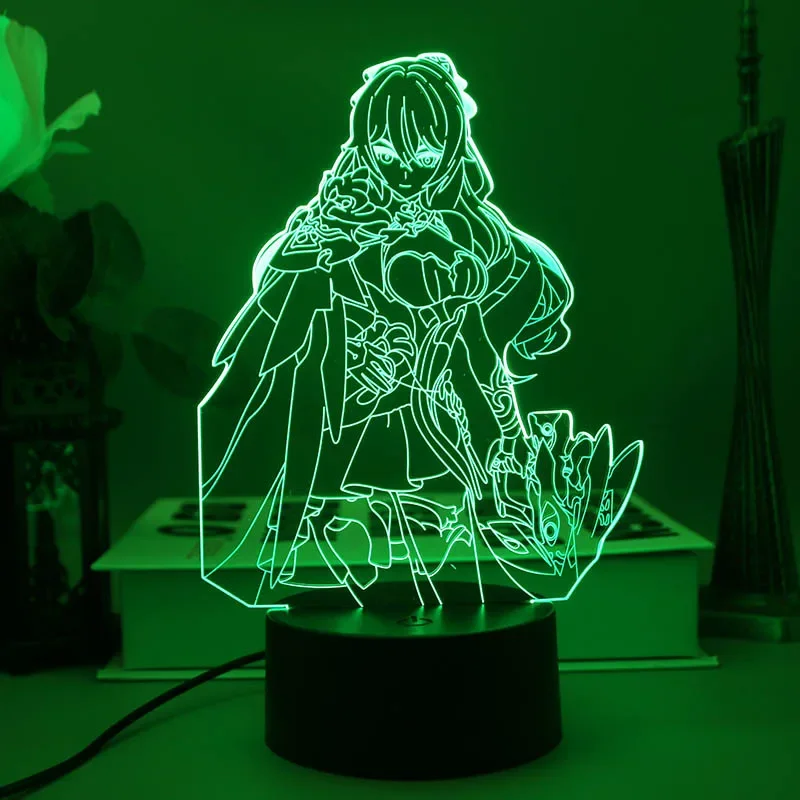 Honkai Impact 3 Night Lights Anime Figure Fu Hua Mobius Elysia Kiana Kaslana 3D LED Lamps for Bedroom Cute Room Decoration Light