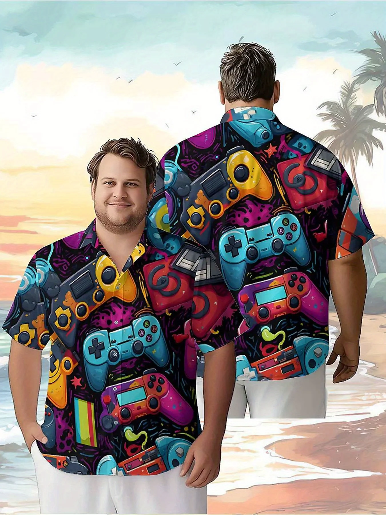 

Men's Plus Size Hawaiian Shirts Colorful Game Controllers pattern,New in Summer Fashion Tops,Hip Hop Rock Streetwear