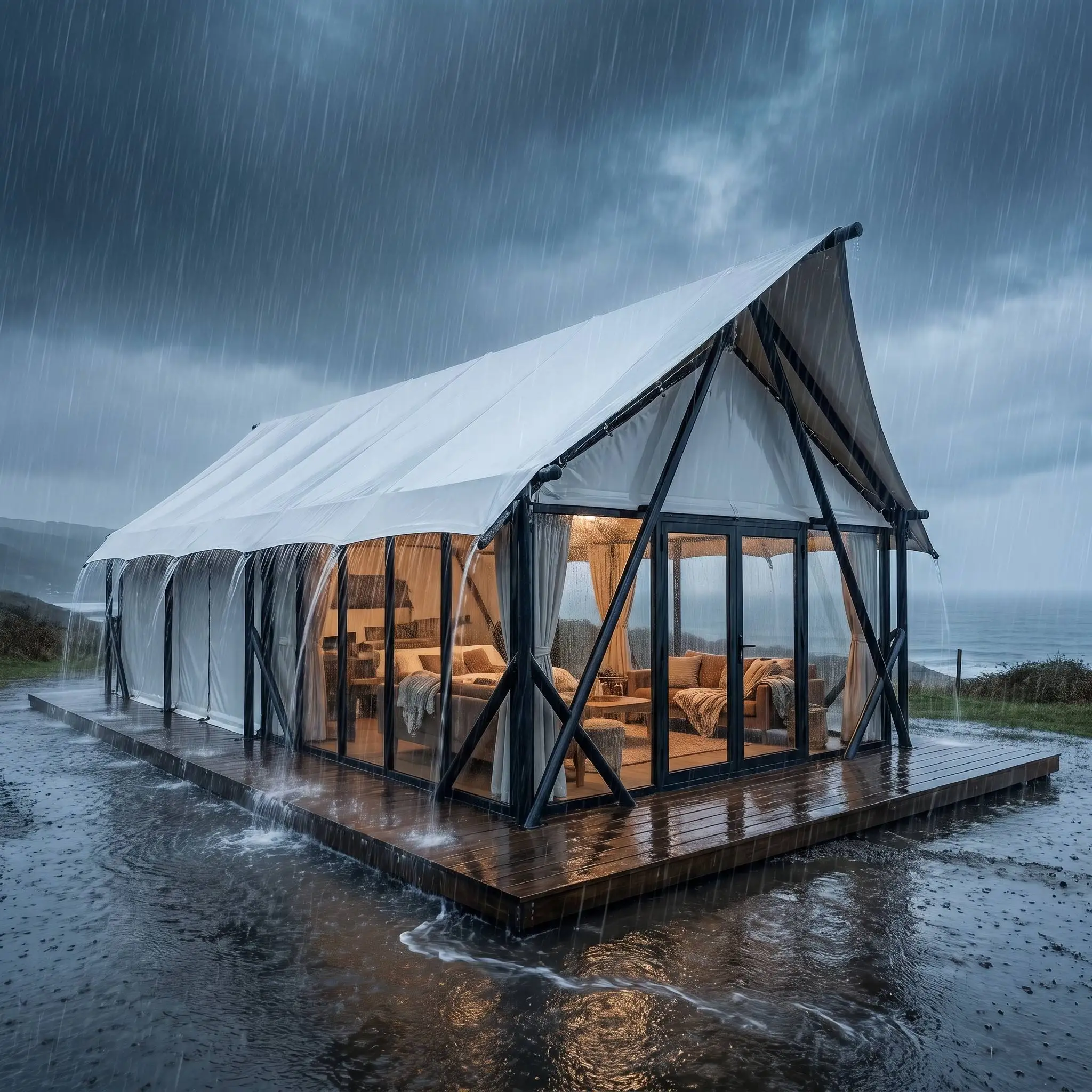 Glass Glamping Tent 750G Tensile Film Tempered Glass Camping Tent for Resort Outdoor