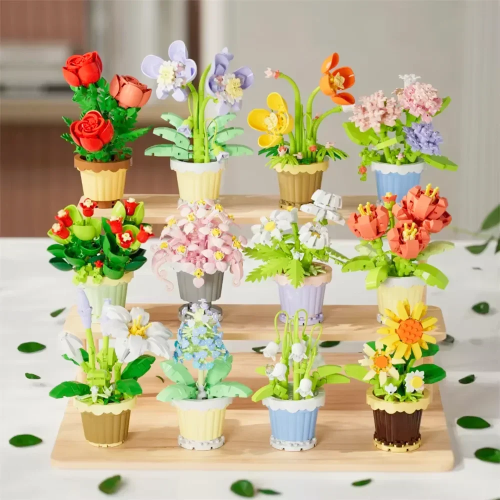 مكعبات بناء على شكل زهرة أبدية من الورد DIY على طراز فني مزخرف للمنزل، تتميز بالحب الأبدي، مثالية لذكرى الحب #2