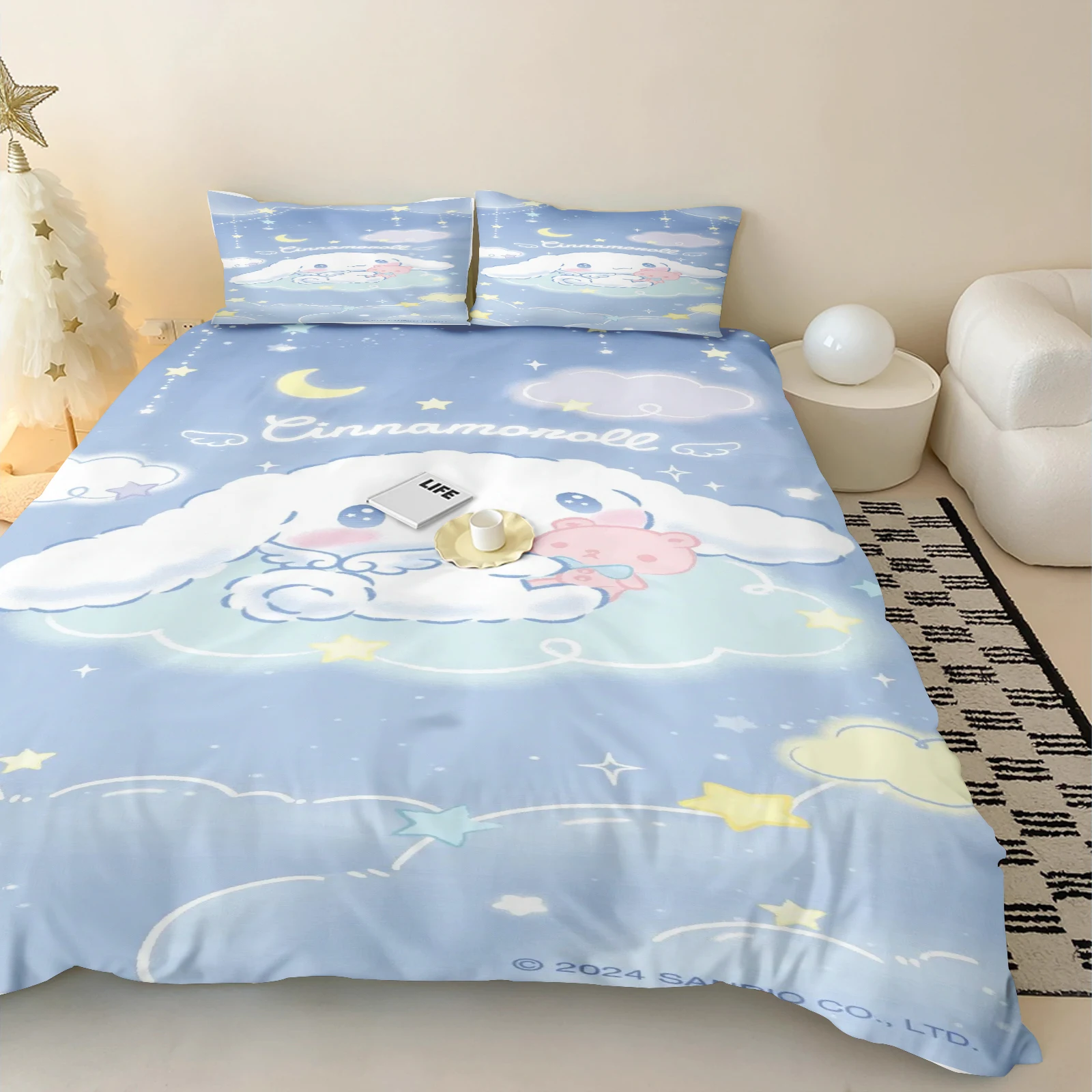 

MINISO Modern Print Duvet Cover Set Sanrio Children Grade A Printed Queen Size Home Cinnamoroll Mattress Bedding 3 Piece