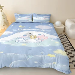 MINISO Set copripiumino con stampa moderna Sanrio Bambini Grado A Stampato Queen Size Home Cinnamoroll Materasso Biancheria da letto 3 pezzi