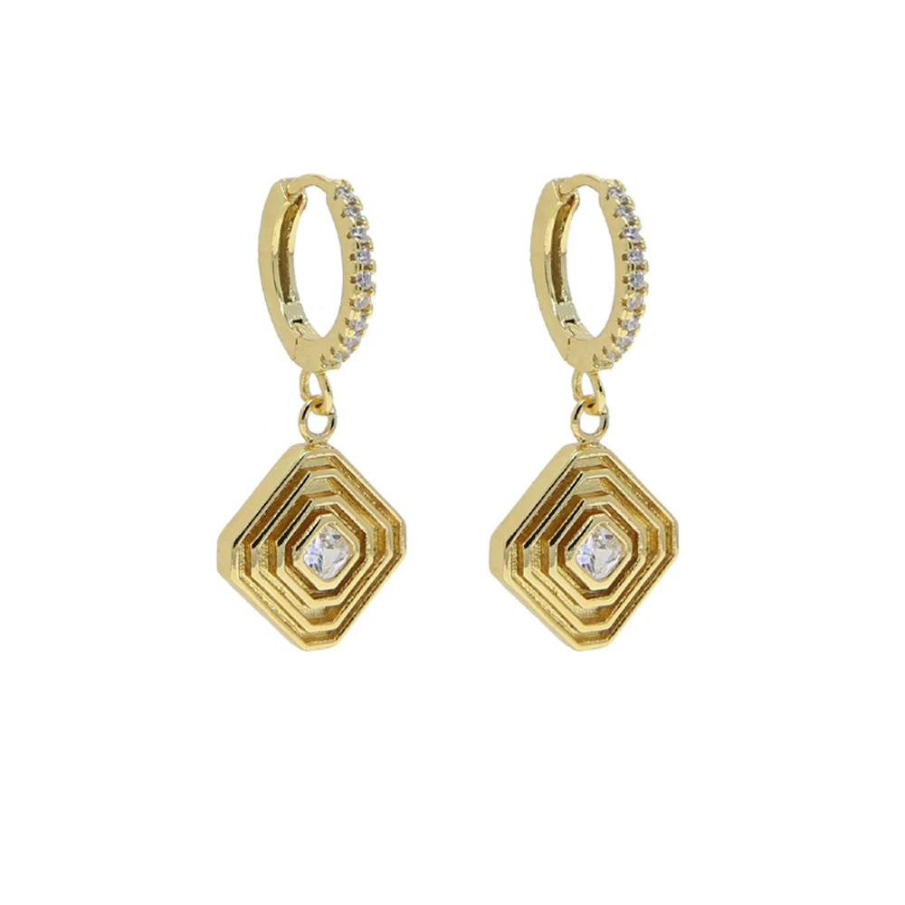2026 New High Polished Geometric Square Charm Link Chain Necklace Bracelet Earring Micro Pave CZ Bling Fashion Women Set Jewelry