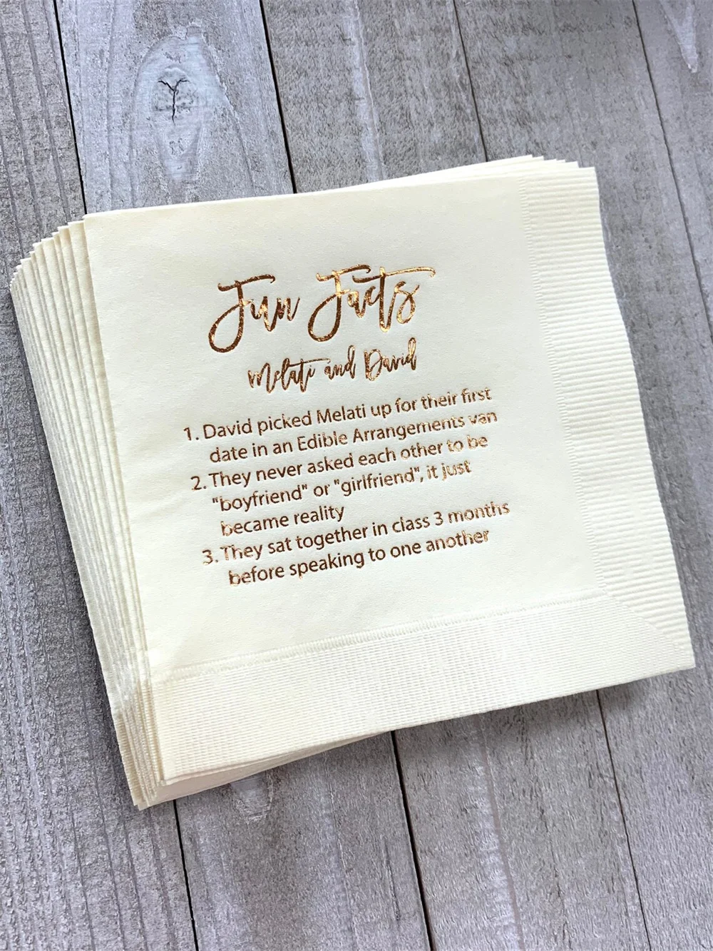 

50PCS Trivia Personalized Napkins Birthday Wedding Trivia Napkins Fun Fact Napkins Beverage Luncheon Dinner and Guest Towels Ava