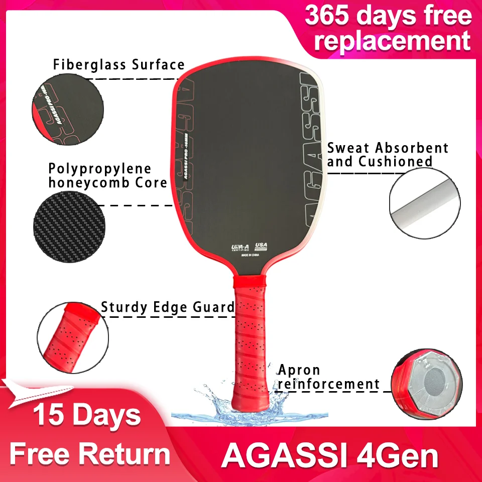 

AGASSI 4Gen USAPA Approved 16MM Pickleball Paddle Honeycomb Core Professional Power and Spin T700 Carbon Fiber Pickleball Racket