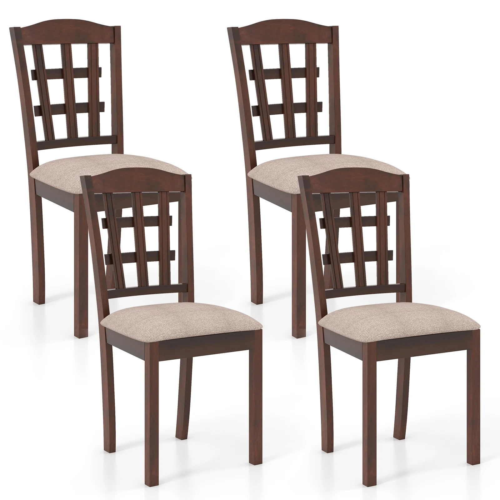 Farmhouse Armless Dining Chair Set of 4 w/ Upholstered Seat, Rubber Wood Legs