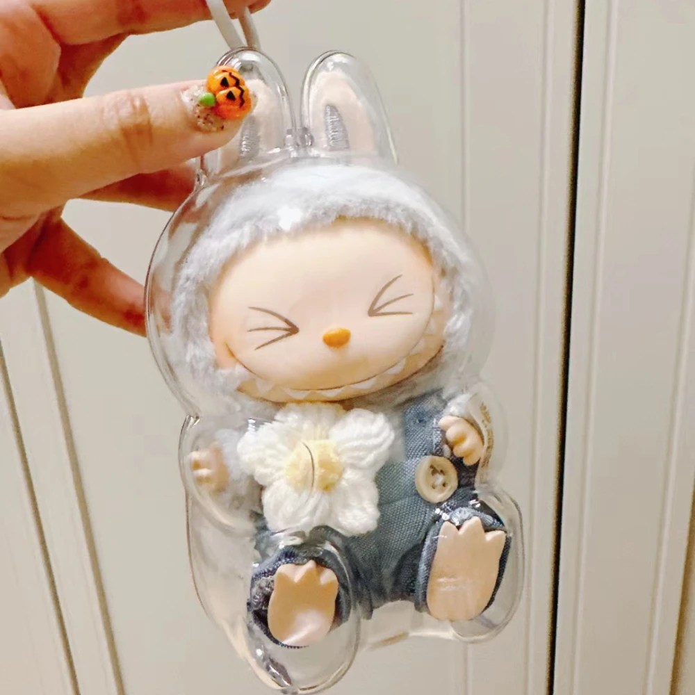 Protective Acrylic Case Transparent Organizer Box For Labubu V1 V2 Thickened Doll Keychain Bags