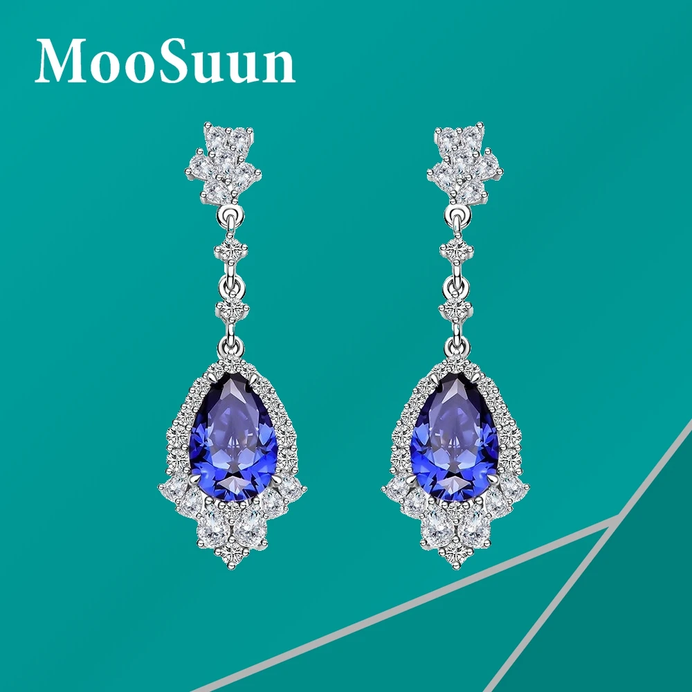 

MooSuun 8.0ct Moissanite Diamond Water-drop Earrings for Women S925 Sterling Silver Lab Sapphire Wedding Jewelry Engagement Gift