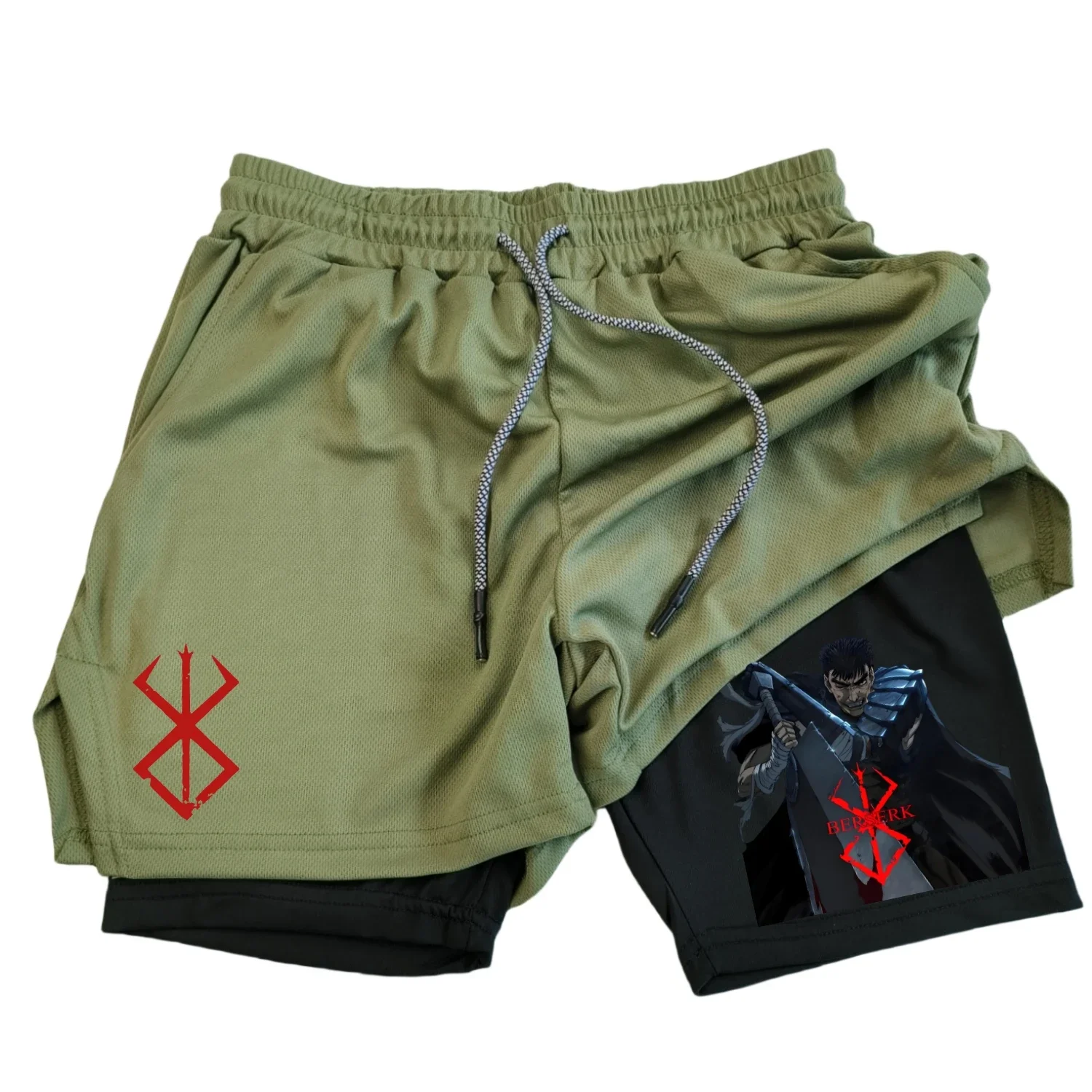 Heren Sportshorts Anime Berserk Guts Sneldrogend Ademend 2 In 1 Dubbellaagse Shorts Met Sportfitness Gymshorts