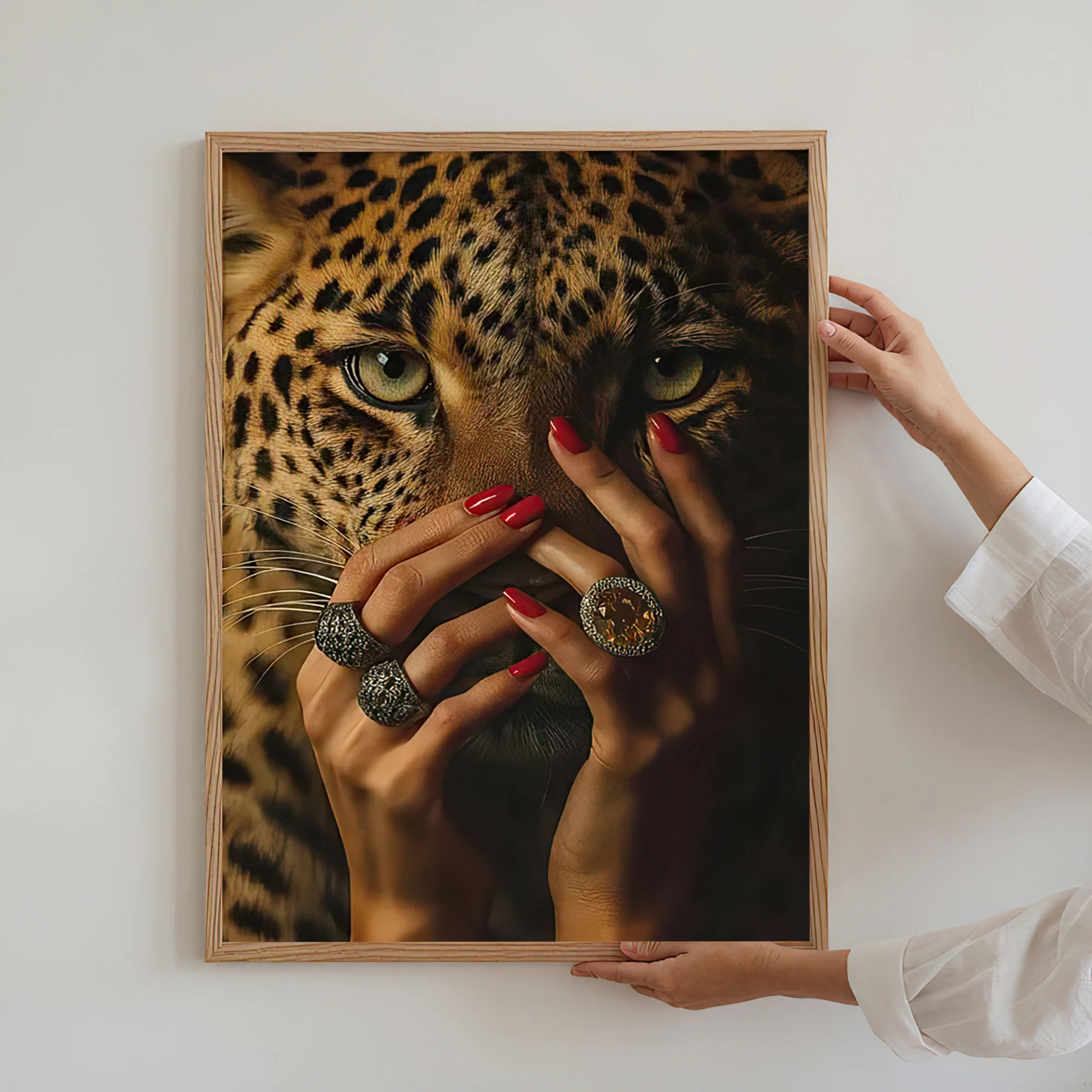 Retro Leopard Cheetah Print Female Power Canvas Poster, Unframed Abstract Animal Wall Art Prints for Living Room & Bedroom Decor