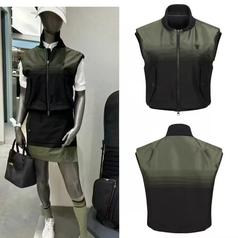 

2024 autumn new golf lady stripe color scheme windproof sports vest