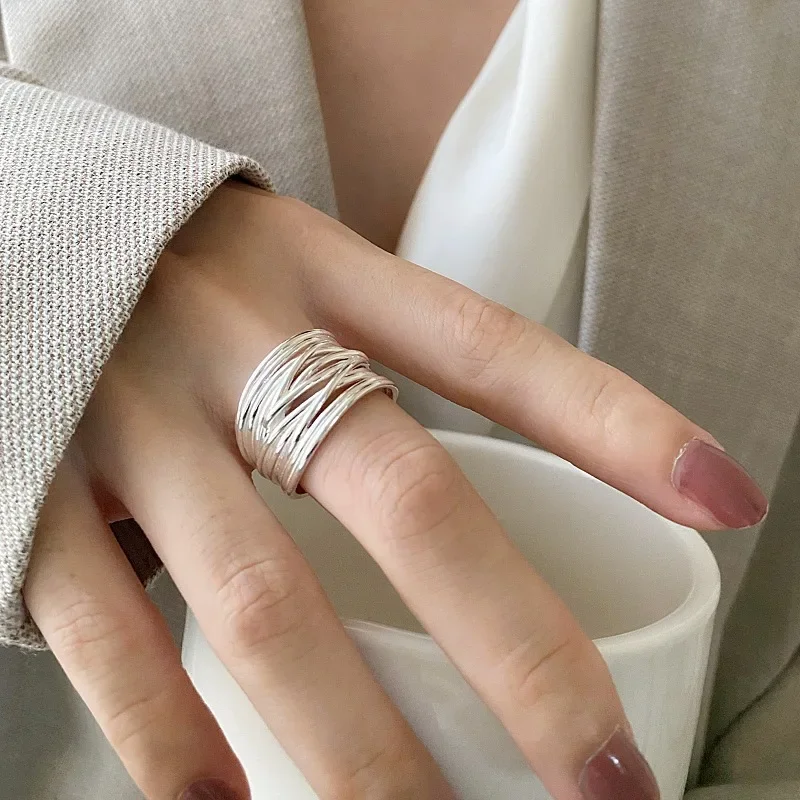 Women's 925 Sterling Silver Open Geometric Ring, Handmade