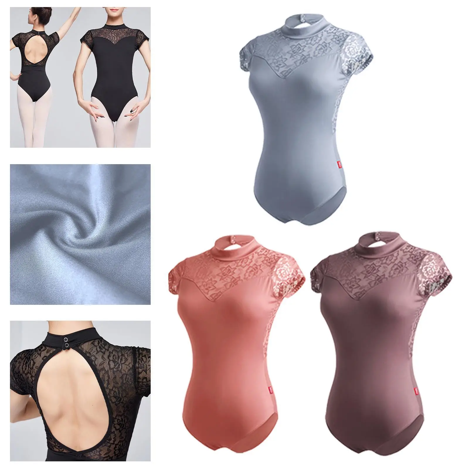Collant de balé feminino confortável respirável moda ajuste macio renda traseira