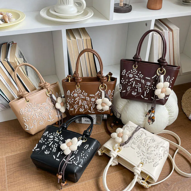 New Women's Handbag Fashion High Quality Pearl Crossbody Women's Bag Solid Color Versatile Multi Functional Mom Shopping Bag