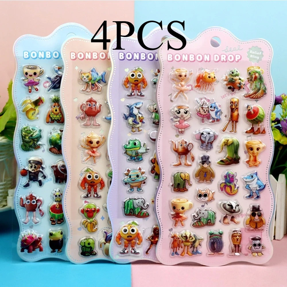 4 قطعة Brainrot الإيطالية ثلاثية الأبعاد ملصقات الإغاثة تونغ تونغ ساهور مضحك الحيوان فقاعة الشارات اللعب مقاوم للماء لطيف DIY بها بنفسك الهاتف مذكرات S #2