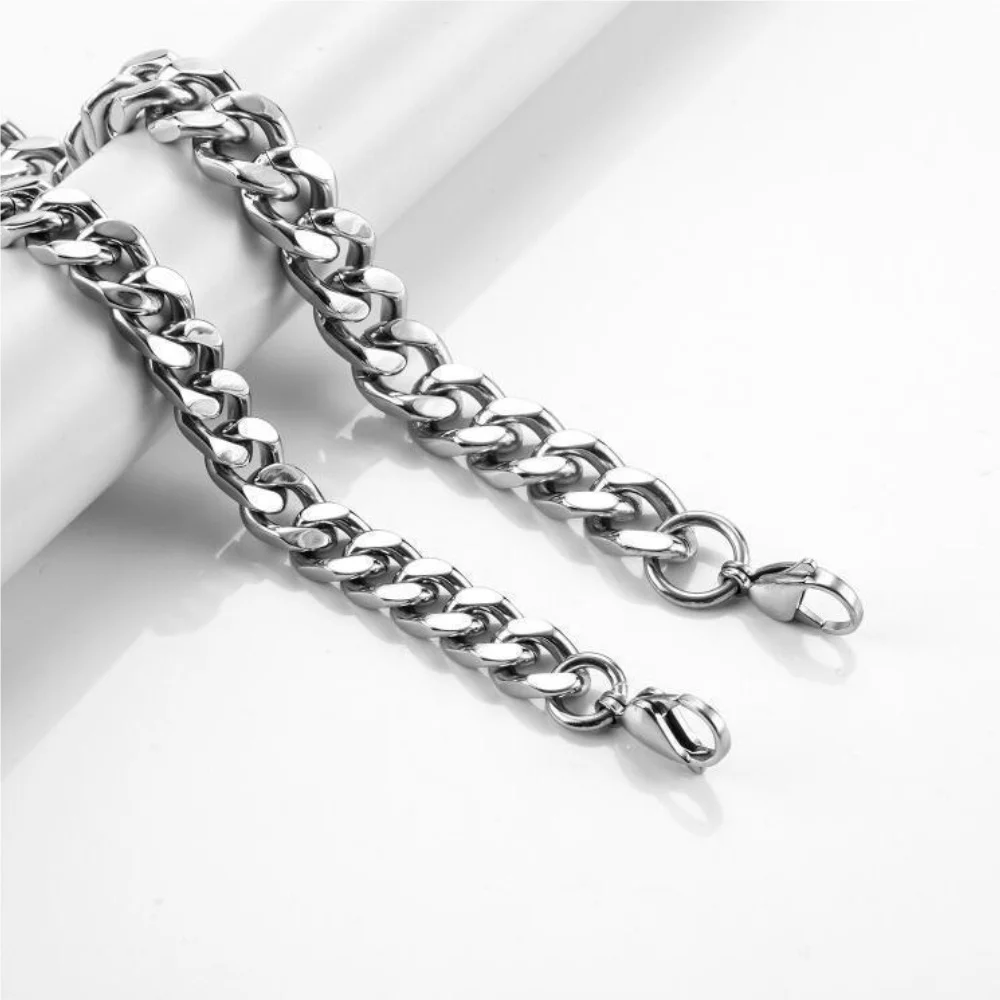 10mm Hip-Hop Dicke Kubanische Kette Herrenarmband Einfaches Silberfarbenes Edelstahlarmband Retro Mode Schmuck Trend Accessoire – Detail 4