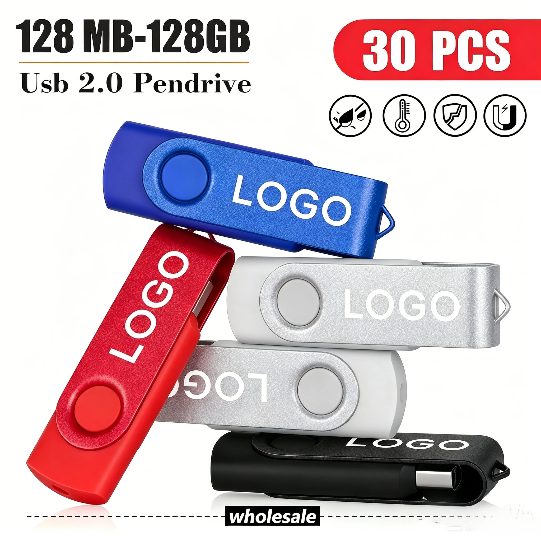 Metal 30pcs Free Custom Logo Pendrive 32gb 64gb 128gb Pen Drive Flash Usb 2.0 Memory Stick Usb Flash Drive Cle Usb 16GB 8GB 4GB