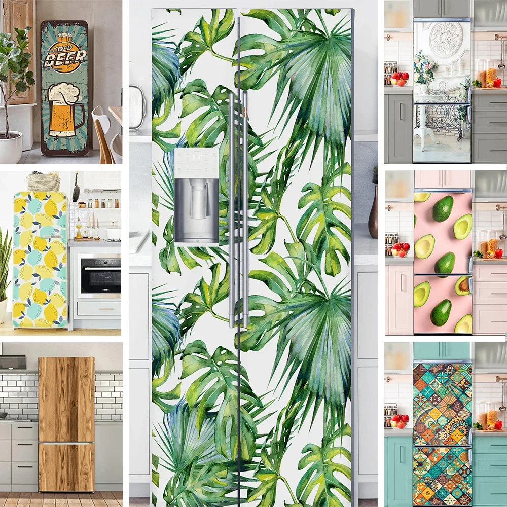 Refrigerator Sticker Decal Mural Waterproof PVC Fridge Door Covering Removable Poster Abstract Tiling Art Freezer Wallpaper