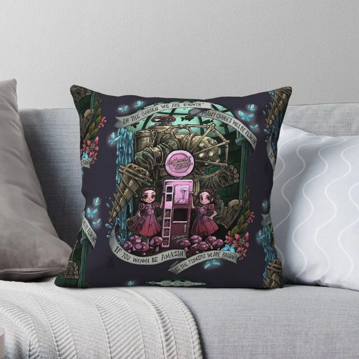 BioShock Gatherer's Garden Square Pillowcase Polyester Linen Velvet Pattern Zip Decorative Sofa Seater Cushion Cover Wholesale