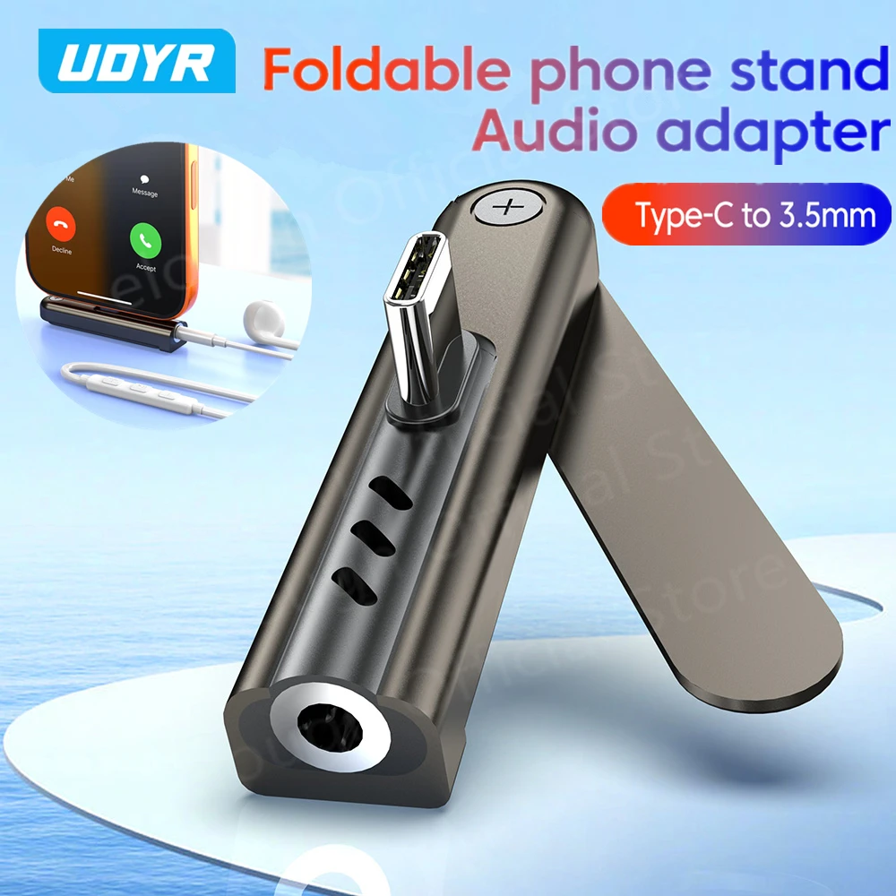 Type C Male To 3.5mm Female Audio Adapter Built-in Bracket USB C Phone Charging Adapter For iPhone 17 Samsung Earphone Converter