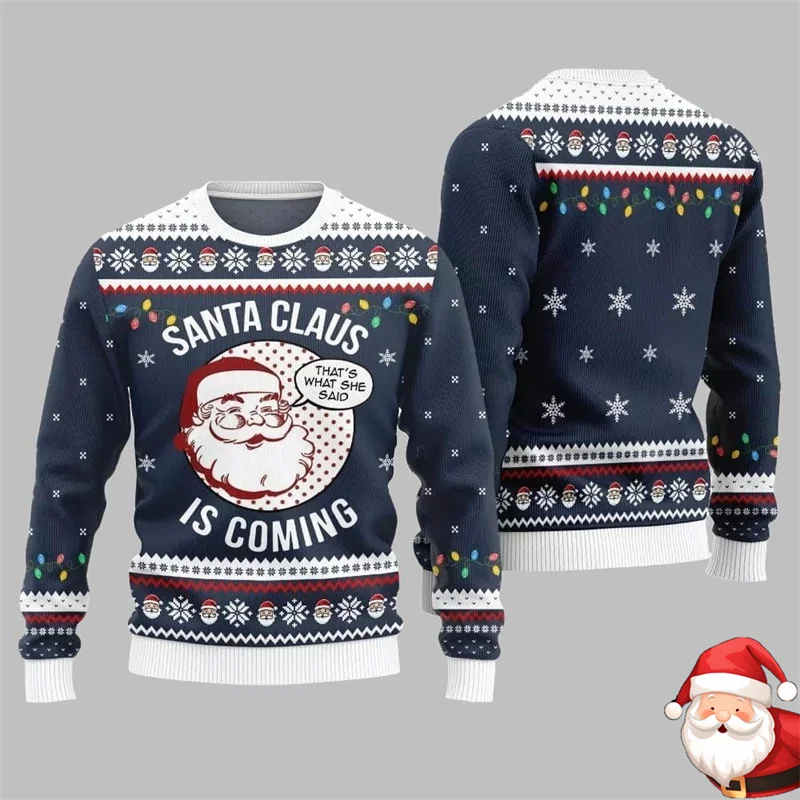 

Рождественский Санта-Клаус приходит уродливый рождественский свитер для мужчин, повседневный трендовый праздничный пуловер, толстовка, рождественский свитшот с 3D принтом