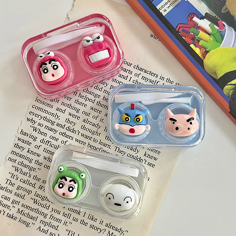 Kawaii Crayon Shin-chan Contact Lens Cases Transparen Portable Eye Contacts Lenses Holder Box Case with Tweezers Remover Tools