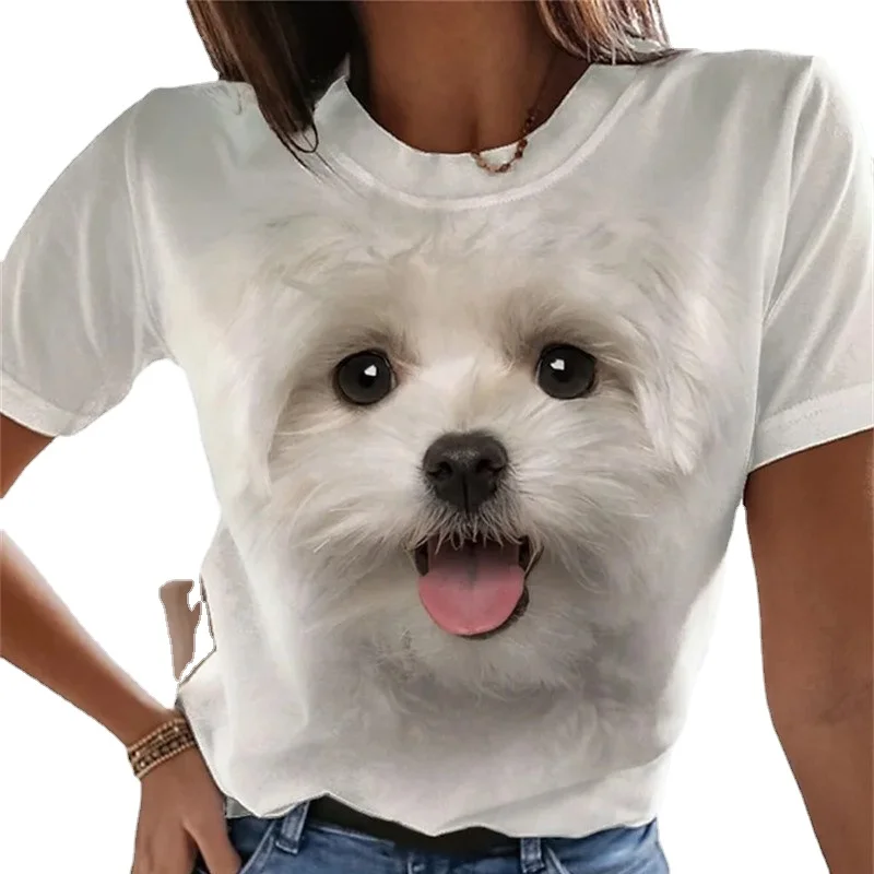 

Cute Animal Print Short Sleeve T-Shirt Women 2023 Summer New Casual O Neck Pullover Tees Female Korean Version Tops Streetwear