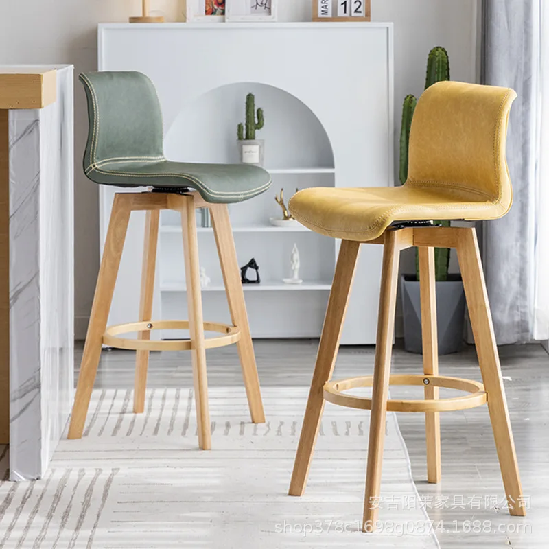 Solid wood bar  rotating bar  front desk high  creative milk tea sofa shop backrest stool household bar