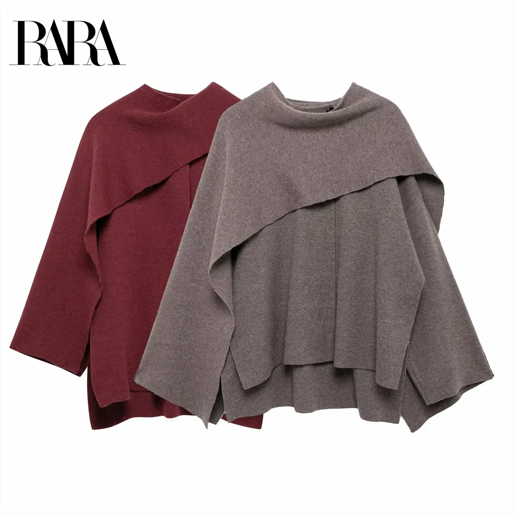 2024 RARA autumn/winter women's lazy style scarf cape style round neck long sleeved short knitted coat jacket