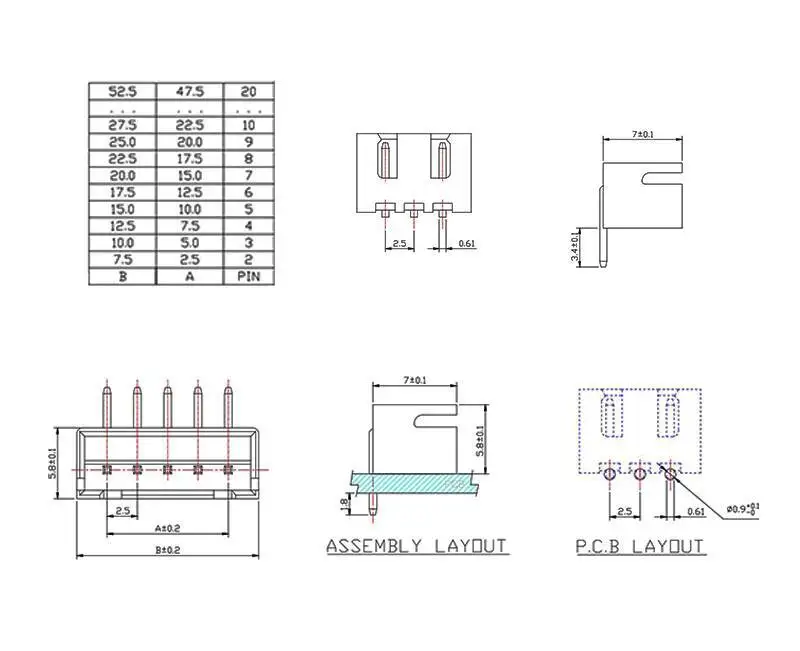 10 Sätze XH2.54Mm Steckverbinder + Buchse, gerader Stift, gebogener Anschluss 2P/3P 4P 5P 6P 7P 8P 10P – Detail 2