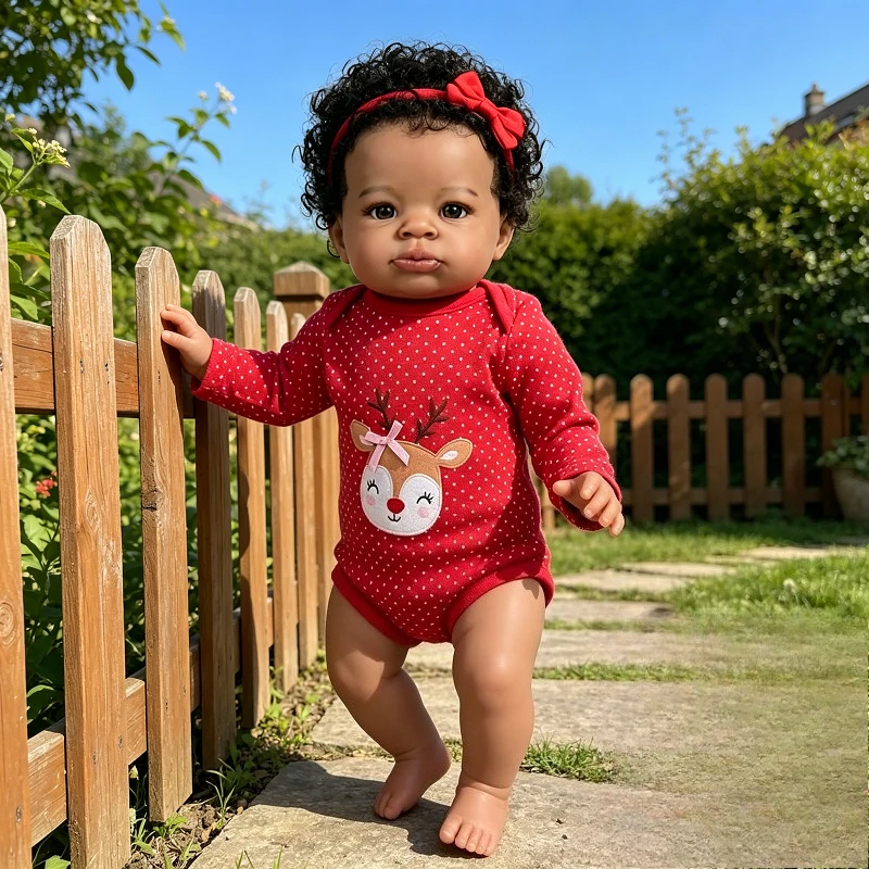 

19Inch Already Finished Baby Lanny Real Picture Dark Skin Girl Doll with Rooted Curly Hair