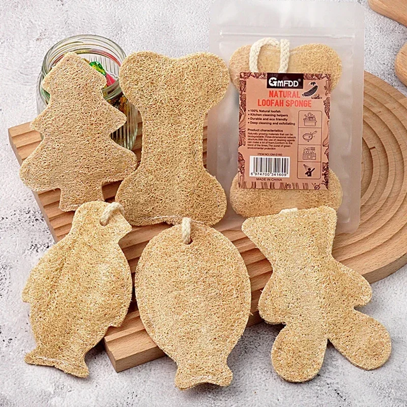 

2PCS Cartoon Shape Natural Loofah Dish Sponge Reusable Non Scratch Cleaning Sponge Eco Friendly Kitchen Cleaning Supplies