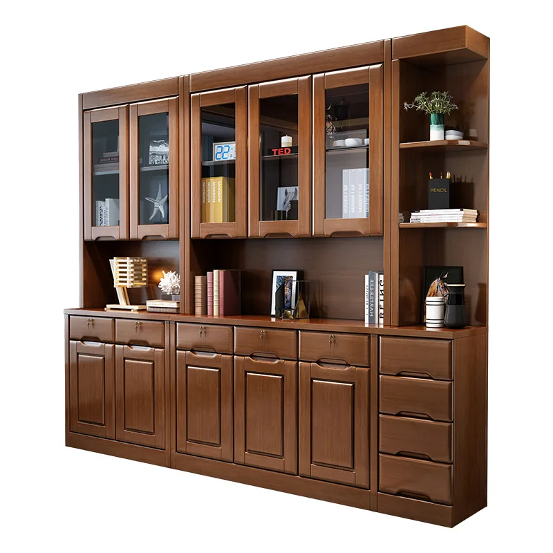 Chinese solid wood bookcase 6-door combination against the wall Home office Study Modern bookcase Bookshelf Locker Haixuan Xin