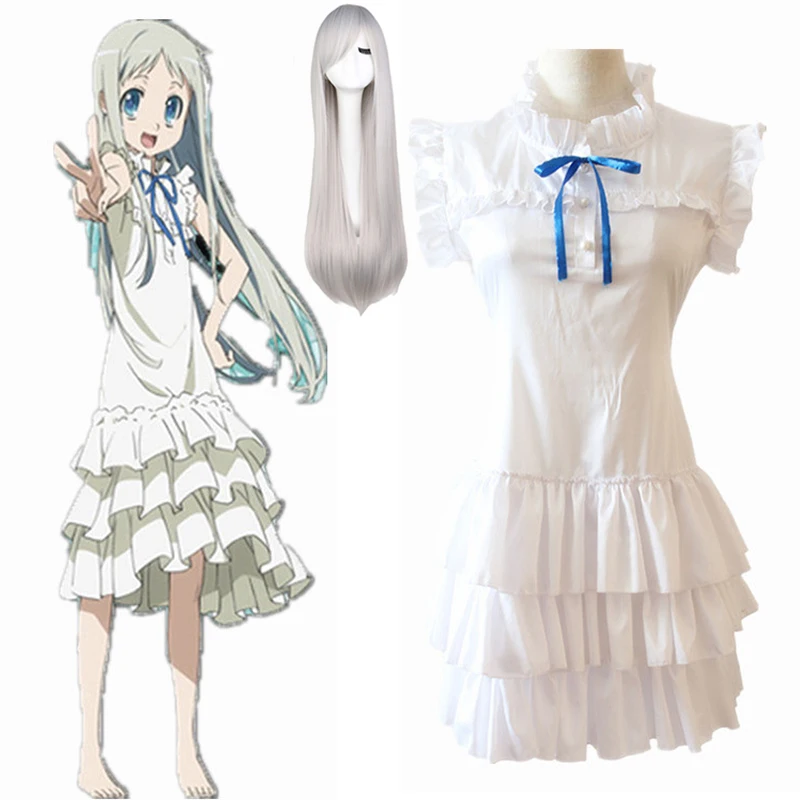 Anime Anohana Cosplay Menma Honma Meiko The Flower We Saw That Day Costume Wig Halloween Party Female Role Play White Dress