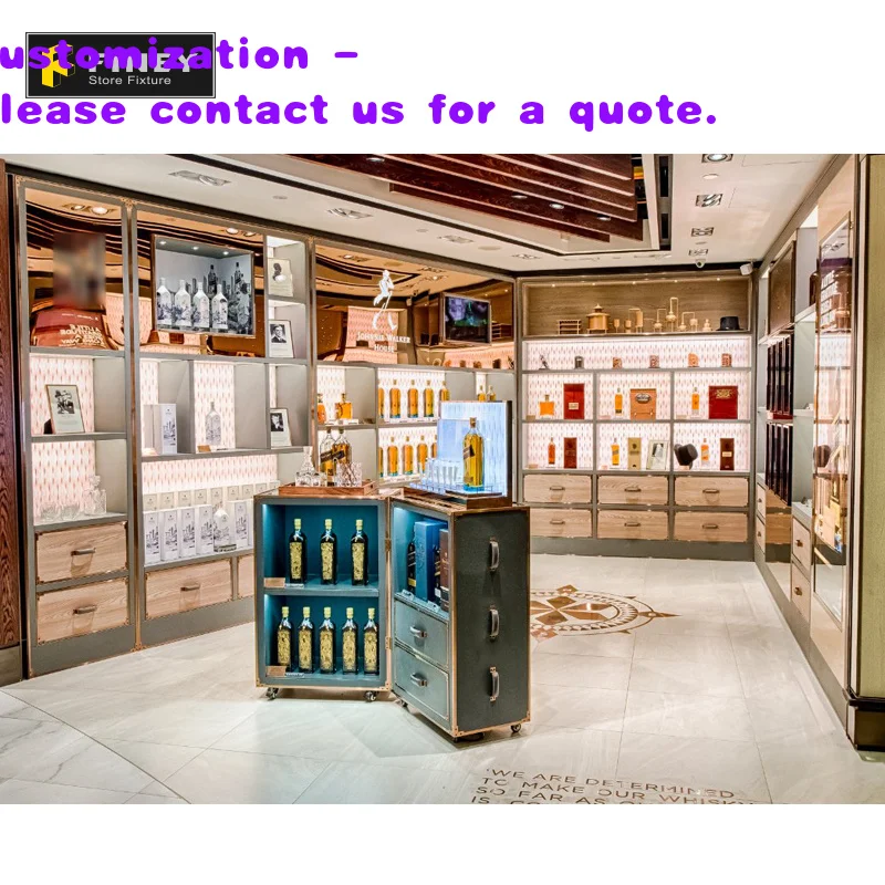custom.OEM China Supplier High Quality Wood Wine Whiskey Display Cabinet Furniture  Wine Shop Interior Decoration