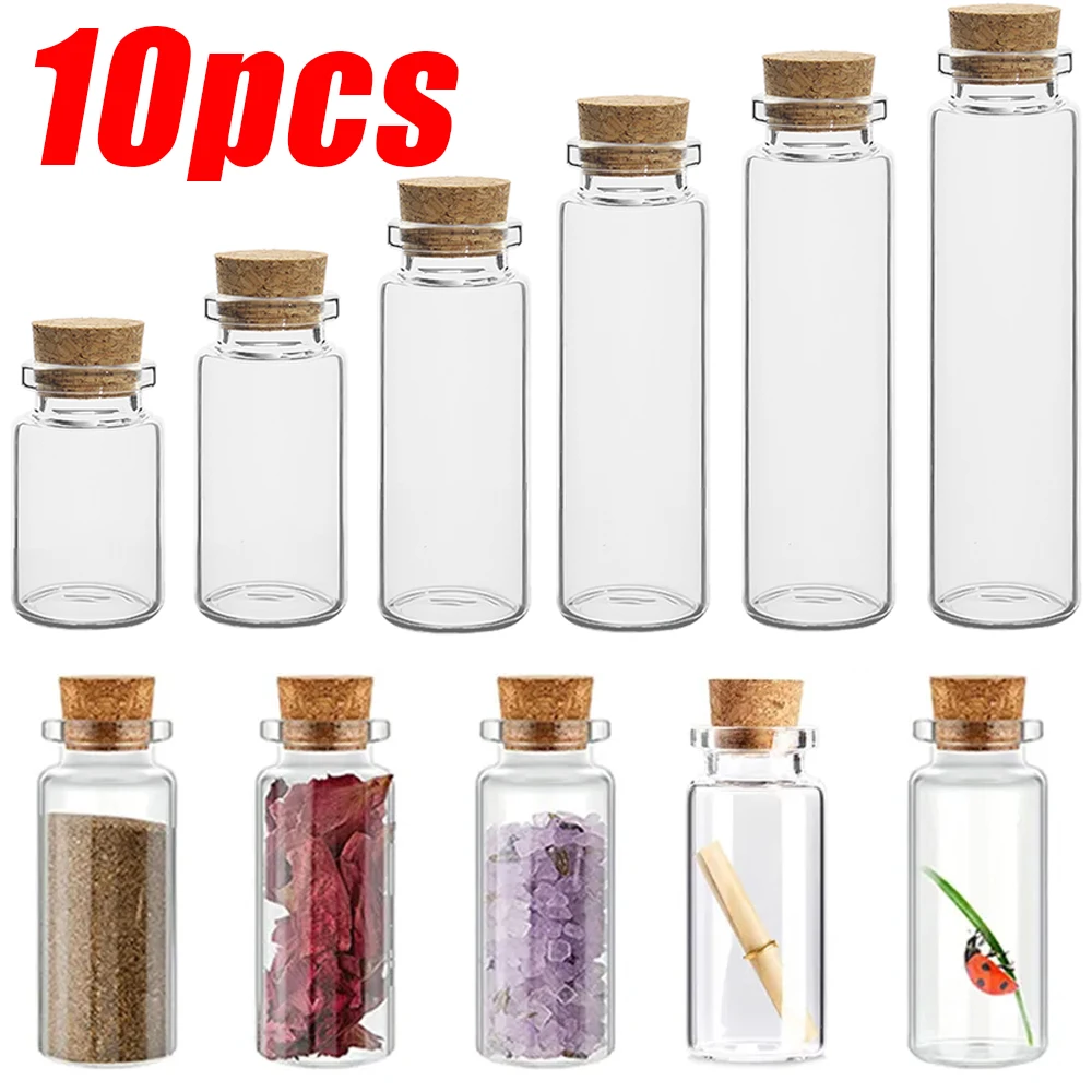 10Pcs Mini Glass Bottles with Cork DIY Birthday Gift Transparent Empty Message Wishing Bottle Christmas Wedding Party Decoration