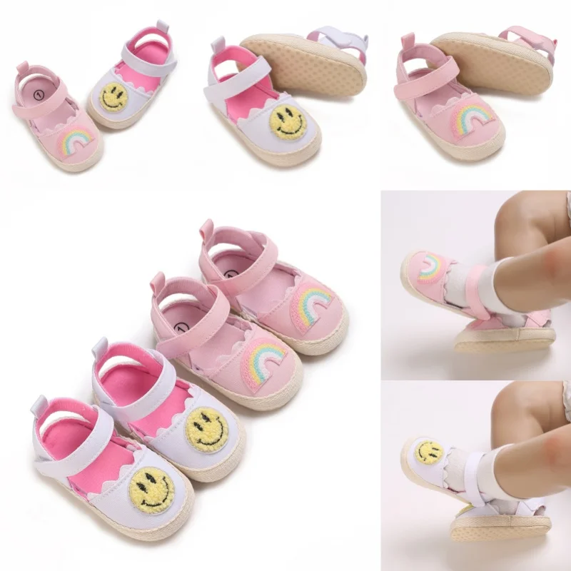 2023Summer Shoes Newborn Baby Girls Boys' Soft Kids' Shoes Baby Anti slip Sports Shoes Rainbow Cartoon Print Walking Shoes 0-18M