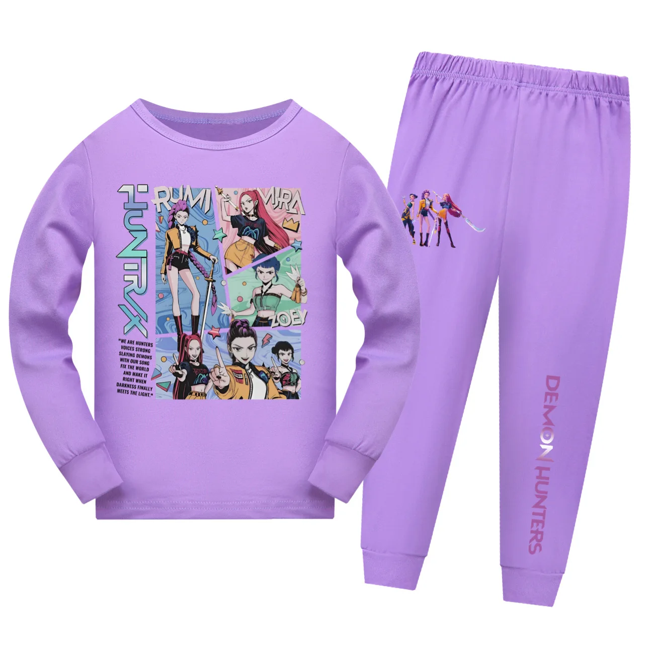 KPop شيطان الصيادين Huntrix بيجامات الاطفال بيجامة مجموعات طفل الفتيان ملابس خاصة يومية طفل الفتيات طويلة الأكمام تي شيرت + السراويل 2 قطعة مجموعة