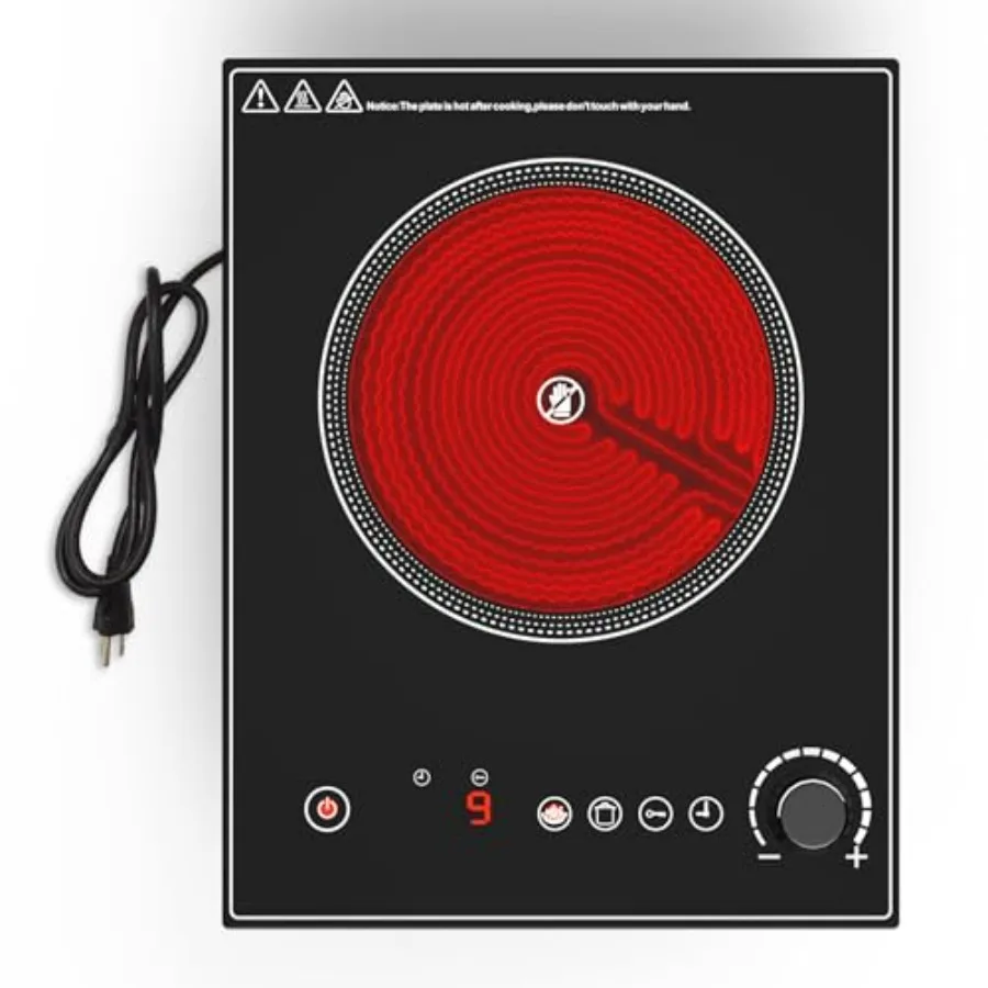 

1800W Portable Electric Cooktop for Home Camping rtment Touch Knob Controls 10 Heat Levels Child Lock Timer 110V