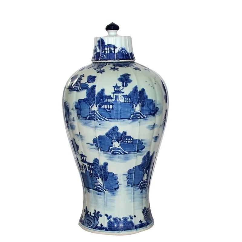 Plum vase with lid blue and white porcelain home furnishing living room Bogu frame TV cabinet collection ornament y