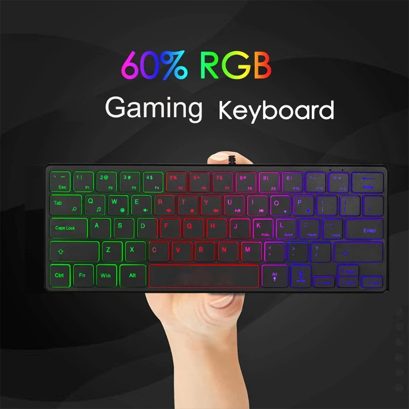 60% Compact 64 for Key Keyboard True RGB Backlight USB Gaming Keyboard Ergonomic Game Keyboard Suitable for PC Gam