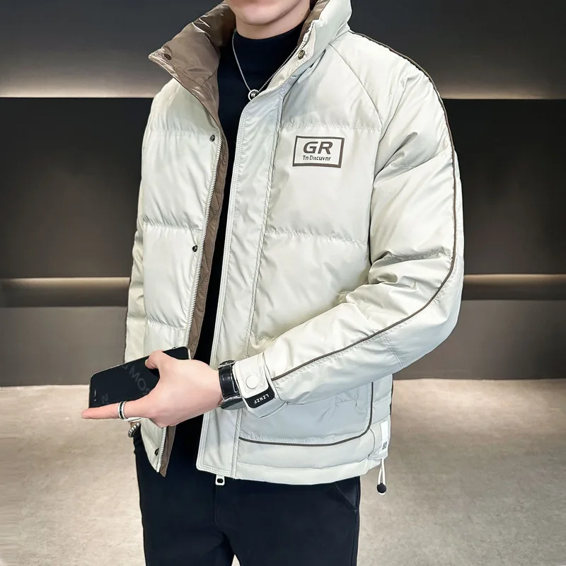 جديد الرجال أسفل سترة الشتاء موضة المرقعة الوقوف طوق سميكة الأبيض بطة أسفل المعاطف الدافئة رجل سترة منفوخة للرجل JK-128 #4