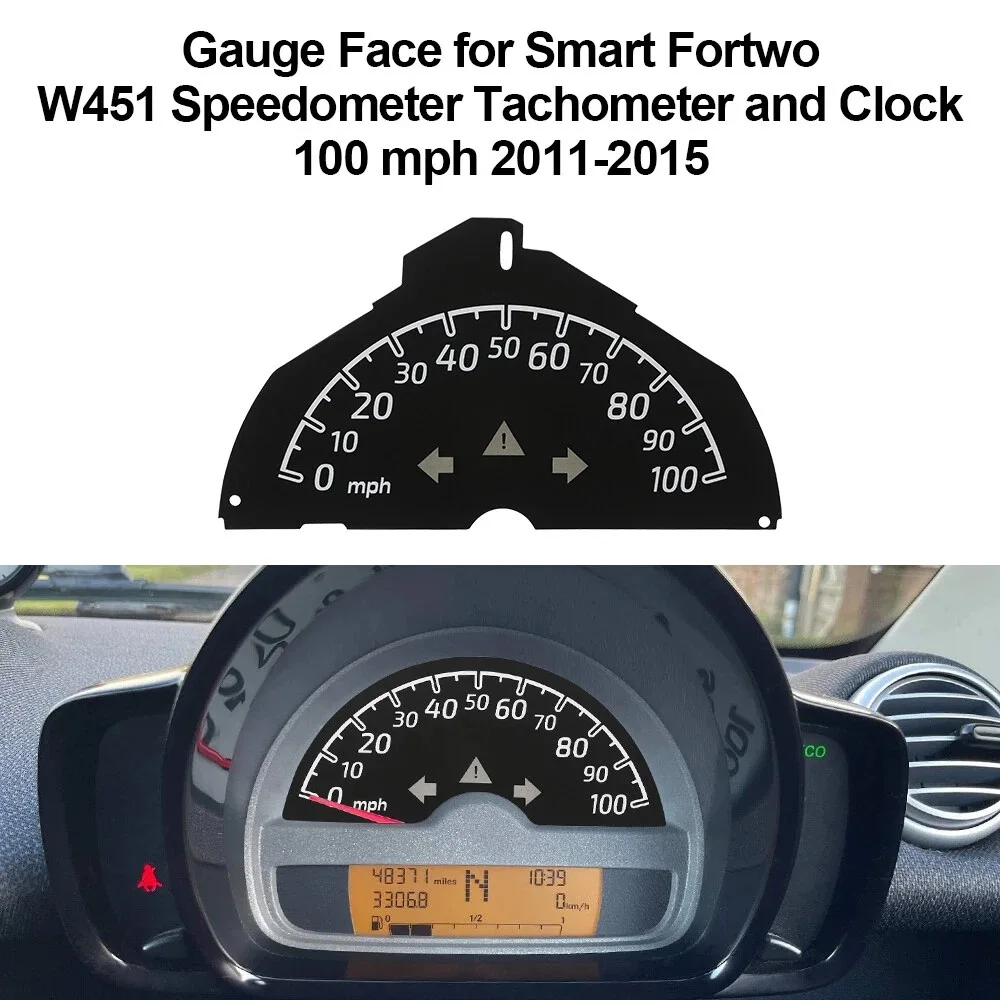 3 Stück/Set Anzeigefläche für Smart Fortwo W451 Tachometer, Uhr und Drehzahlmesser 100 mph (2011-2015) – Detail 2
